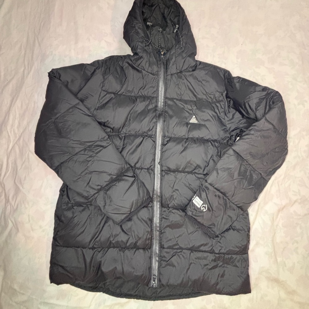 All Good Men's Black Puffer Jacket- Dual Zipper-Ventilated - large
